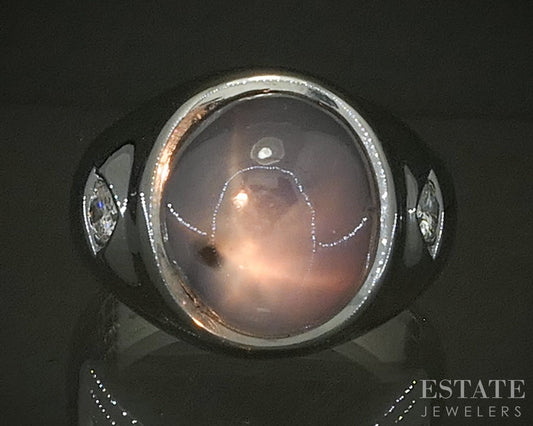 14k White Gold Natural 15ct Blue Star Sapphire & Diamond Ring 20.9g p27501