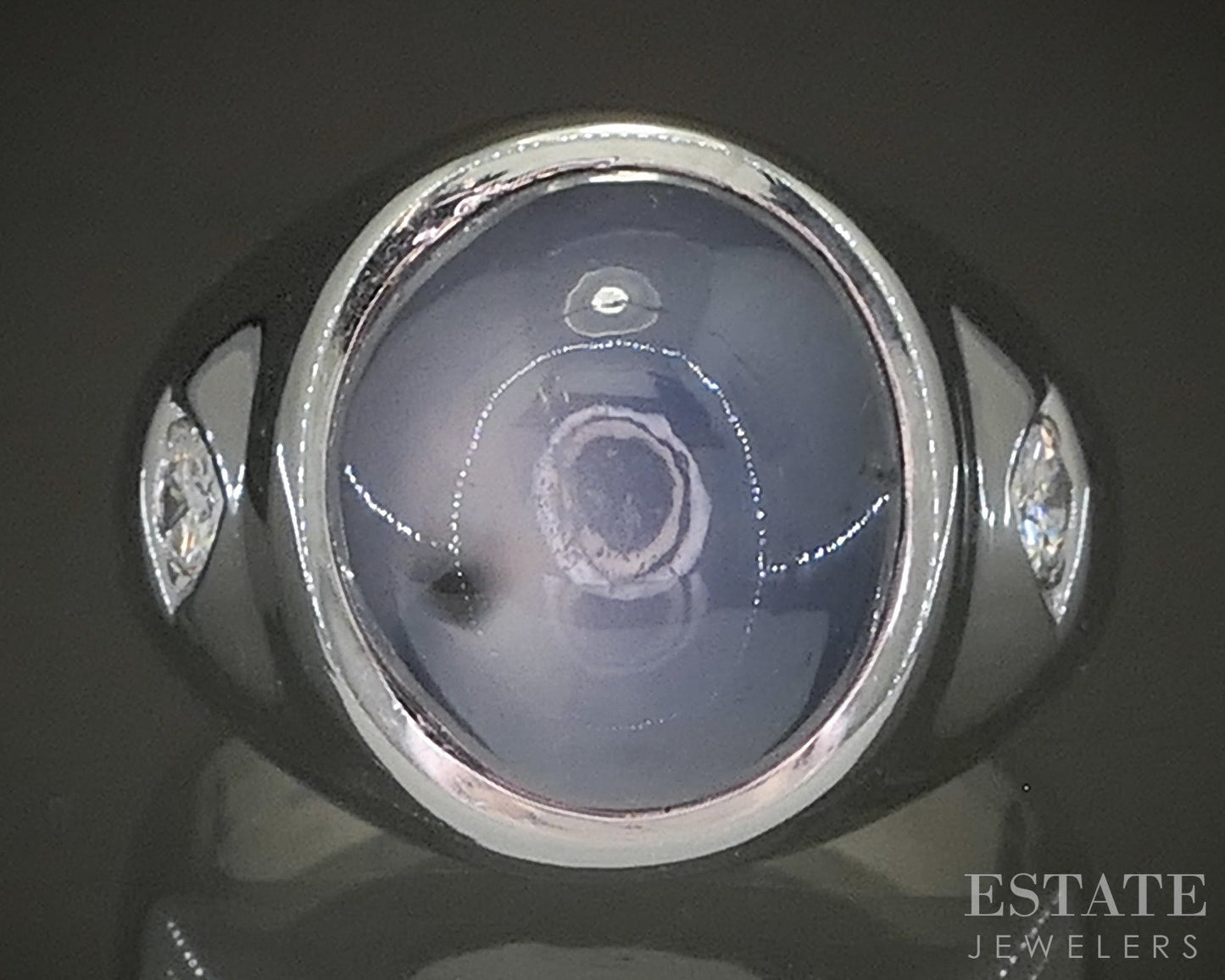 14k White Gold Natural 15ct Blue Star Sapphire & Diamond Ring 20.9g p27501