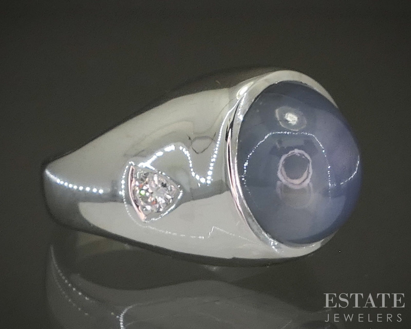 14k White Gold Natural 15ct Blue Star Sapphire & Diamond Ring 20.9g p27501