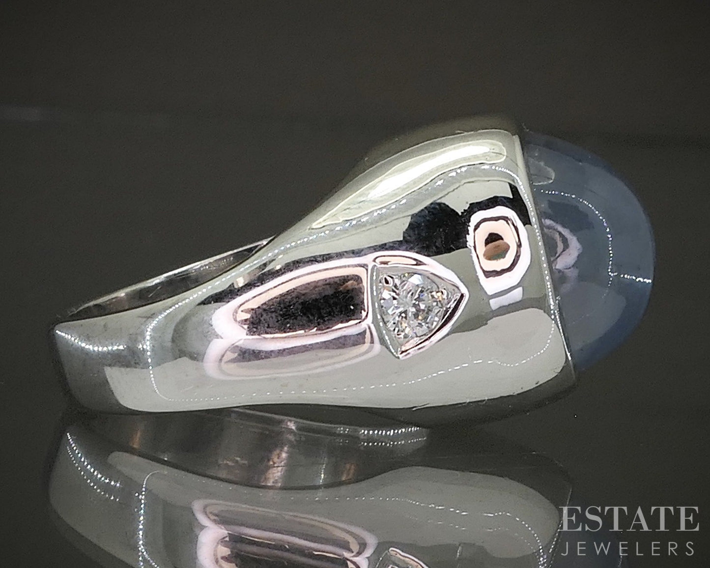 14k White Gold Natural 15ct Blue Star Sapphire & Diamond Ring 20.9g p27501