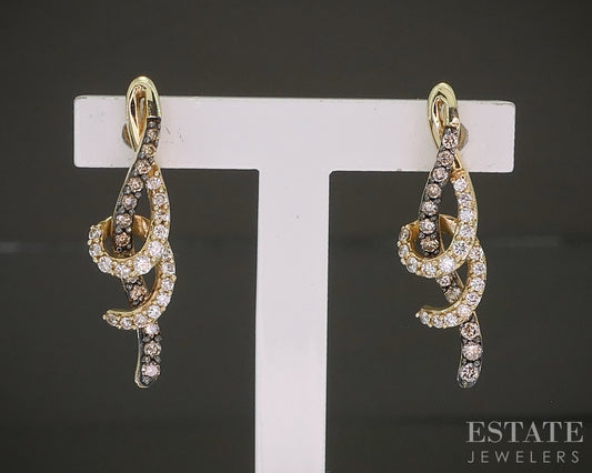 14k Honey Gold LeVian Natural .72ctw Diamond Twist Drop Earrings 2.1g p27535