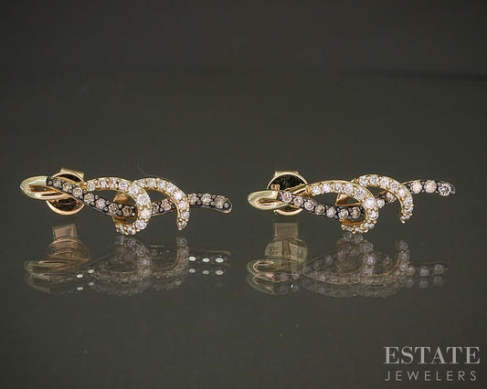 14k Honey Gold LeVian Natural .72ctw Diamond Twist Drop Earrings 2.1g p27535