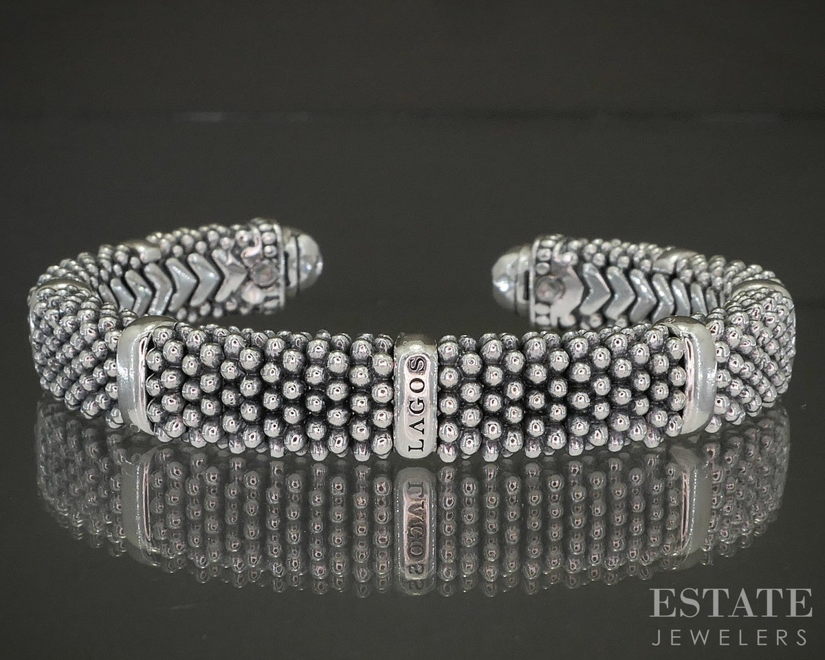 Sterling LAGOS Caviar 9mm Station Ladies Cuff Bracelet 44g p27696