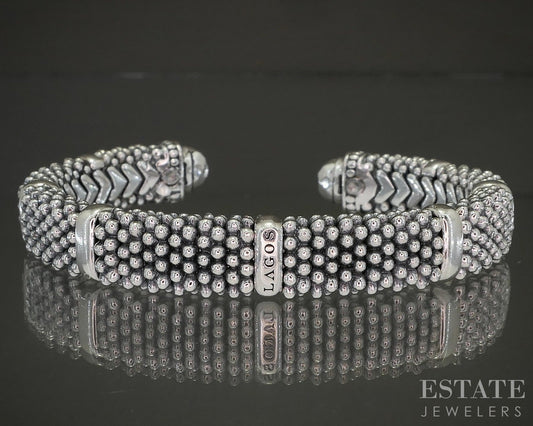 Sterling LAGOS Caviar 9mm Station Ladies Cuff Bracelet 44g p27696