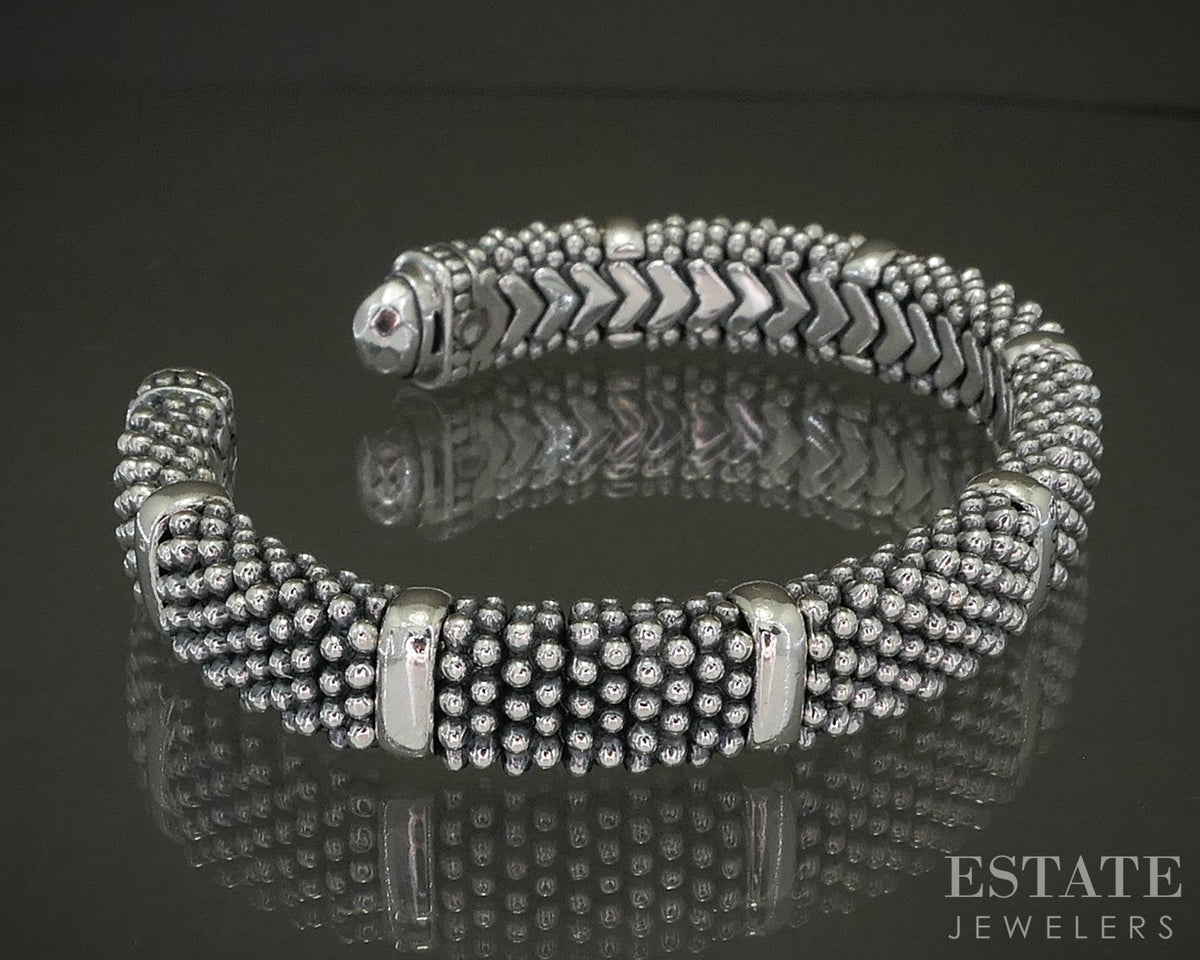 Sterling LAGOS Caviar 9mm Station Ladies Cuff Bracelet 44g p27696