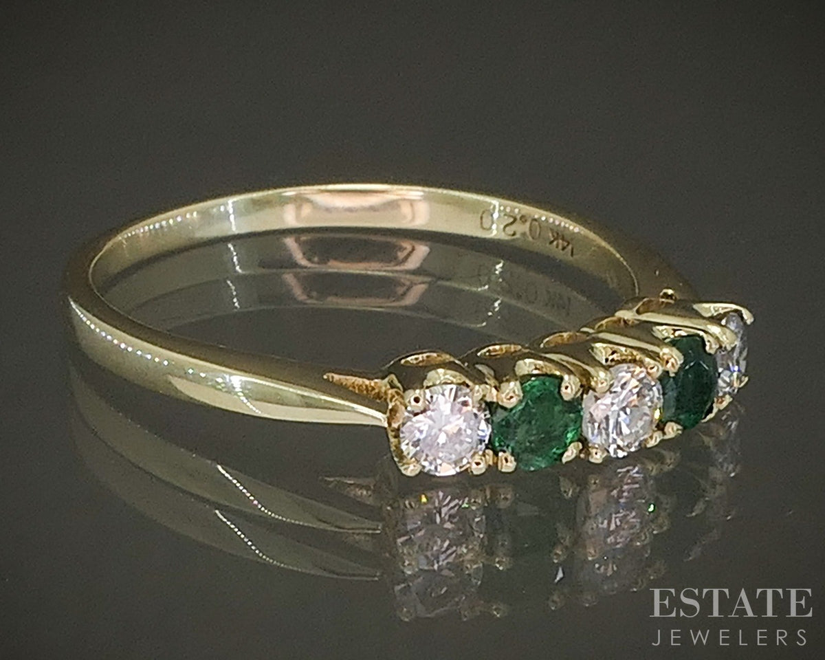 14k Yellow Gold Natural Emerald & Diamond Ladies Band Ring 2.0g p27485