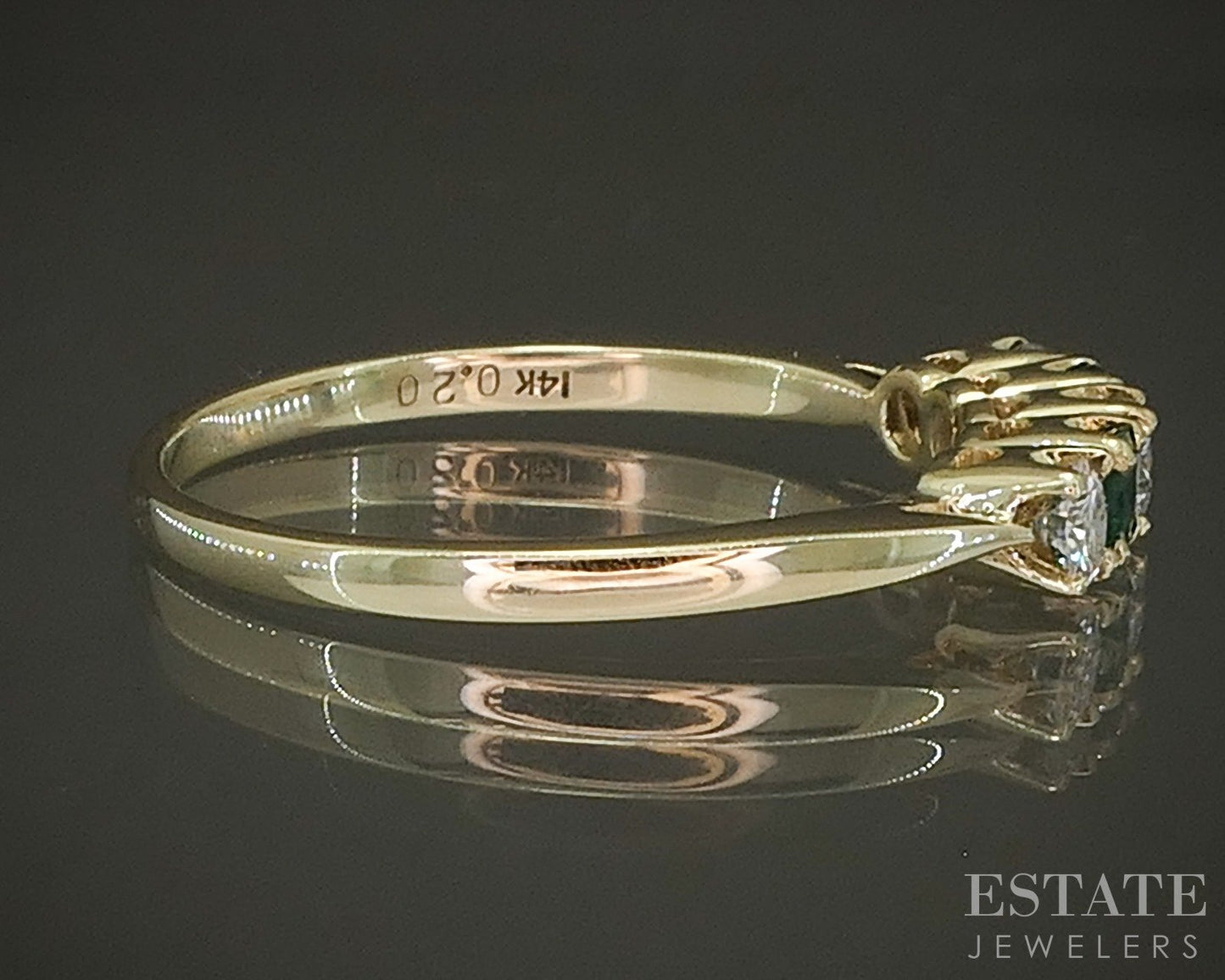 14k Yellow Gold Natural Emerald & Diamond Ladies Band Ring 2.0g p27485
