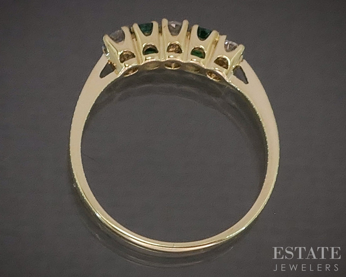 14k Yellow Gold Natural Emerald & Diamond Ladies Band Ring 2.0g p27485