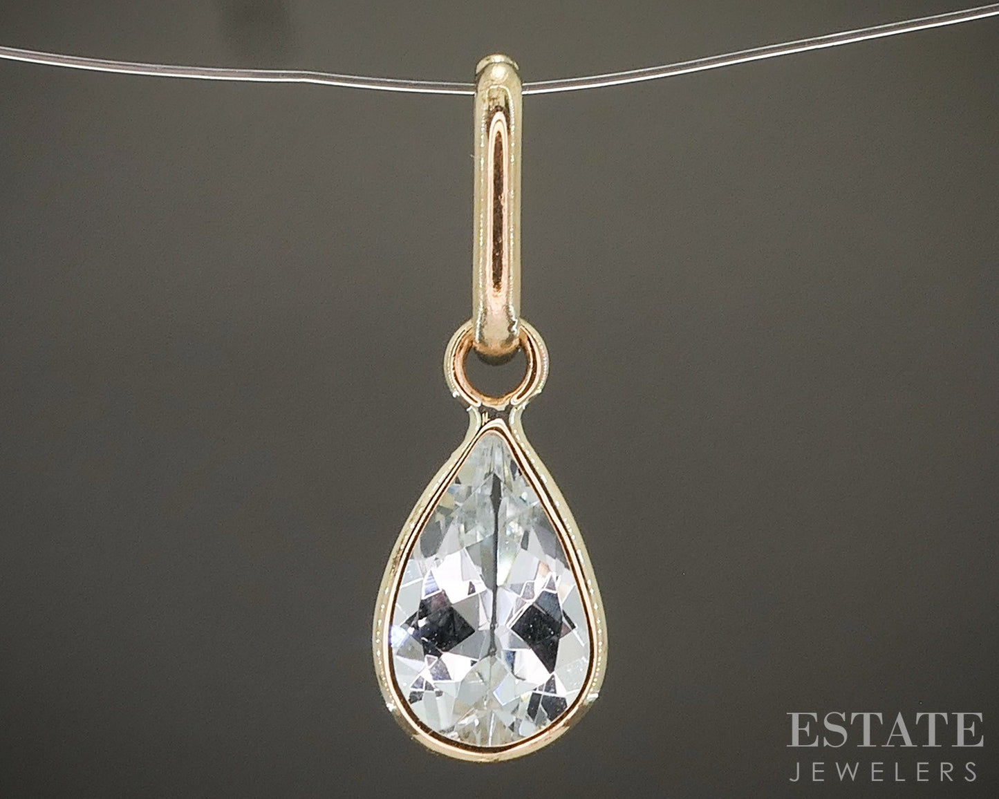 14k Yellow Gold Natural Aquamarine Birthstone March Teardrop Pendant p29496