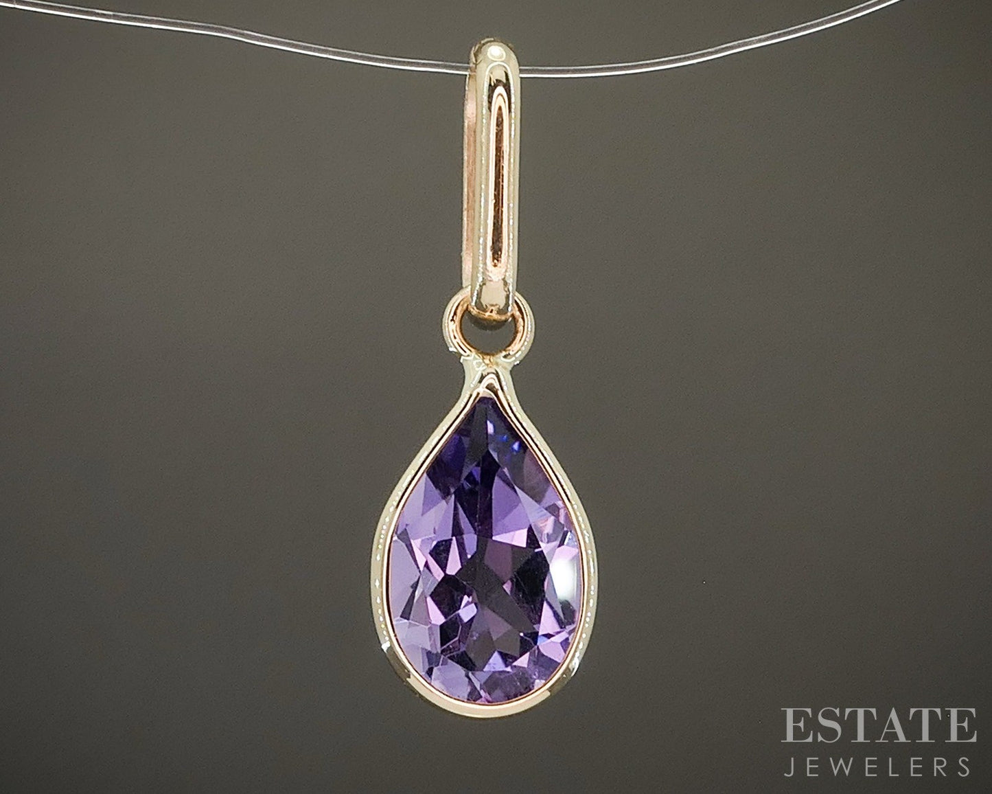 14k Yellow Gold Natural Amethyst Birthstone February Teardrop Pendant p29497