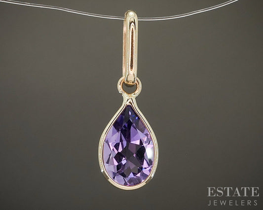 14k Yellow Gold Natural Amethyst Birthstone February Teardrop Pendant p29497