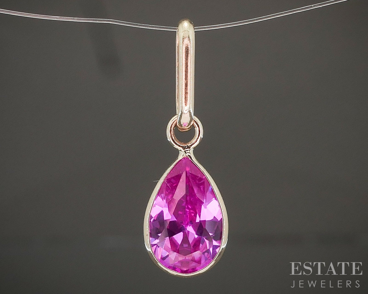 14k Yellow Gold Pink Sapphire Birthstone October Teardrop Pendant p29498