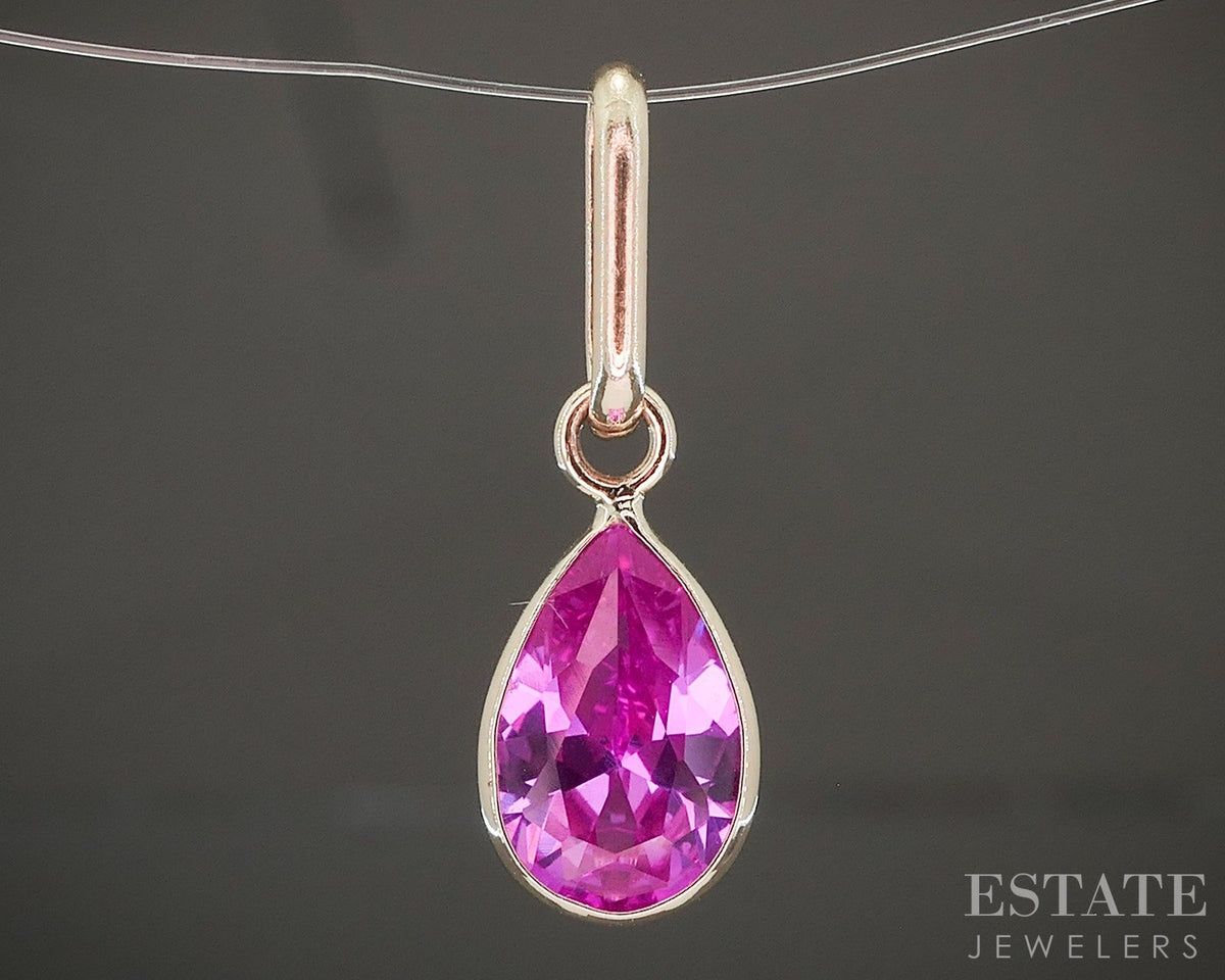 14k Yellow Gold Pink Sapphire Birthstone October Teardrop Pendant p29498
