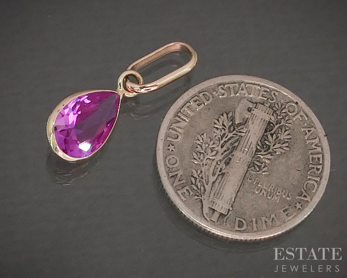 14k Yellow Gold Pink Sapphire Birthstone October Teardrop Pendant p29498