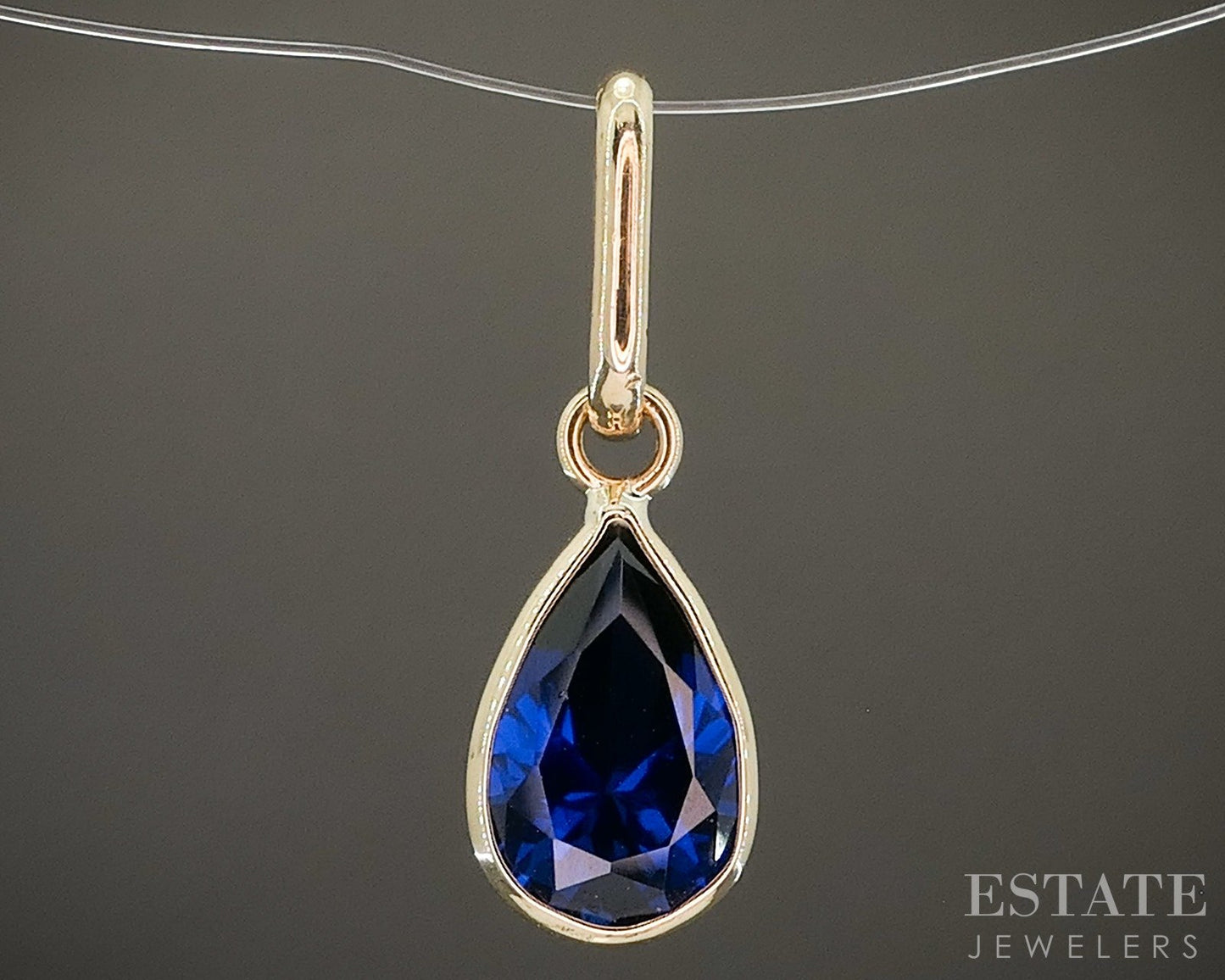14k Yellow Gold Blue Sapphire Birthstone September Teardrop Pendant p29501