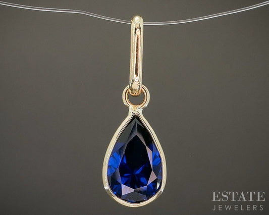 14k Yellow Gold Blue Sapphire Birthstone September Teardrop Pendant p29501