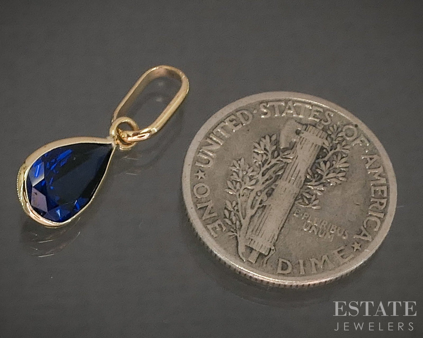 14k Yellow Gold Blue Sapphire Birthstone September Teardrop Pendant p29501