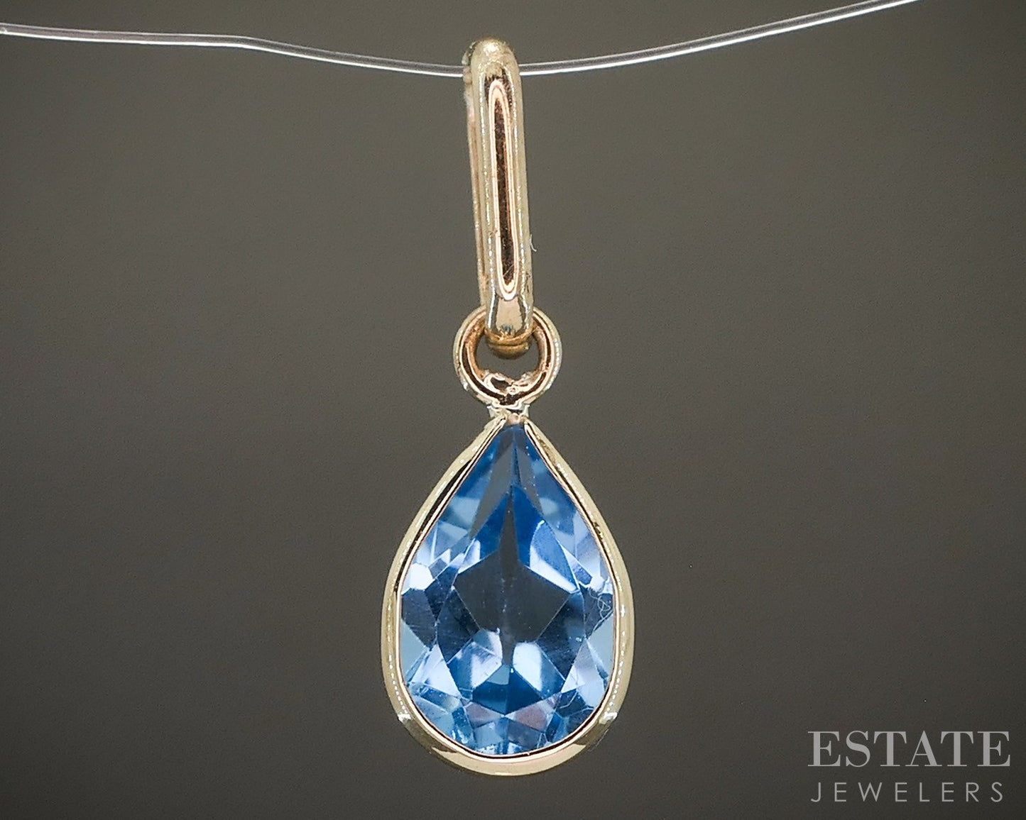 14k Yellow Gold Natural Blue Topaz Birthstone December Teardrop Pendant p29503