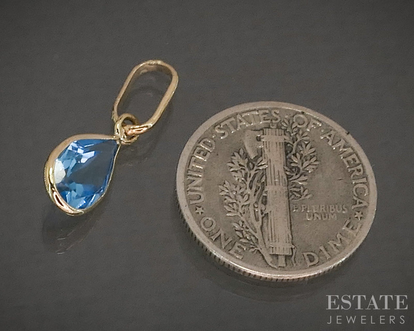 14k Yellow Gold Natural Blue Topaz Birthstone December Teardrop Pendant p29503
