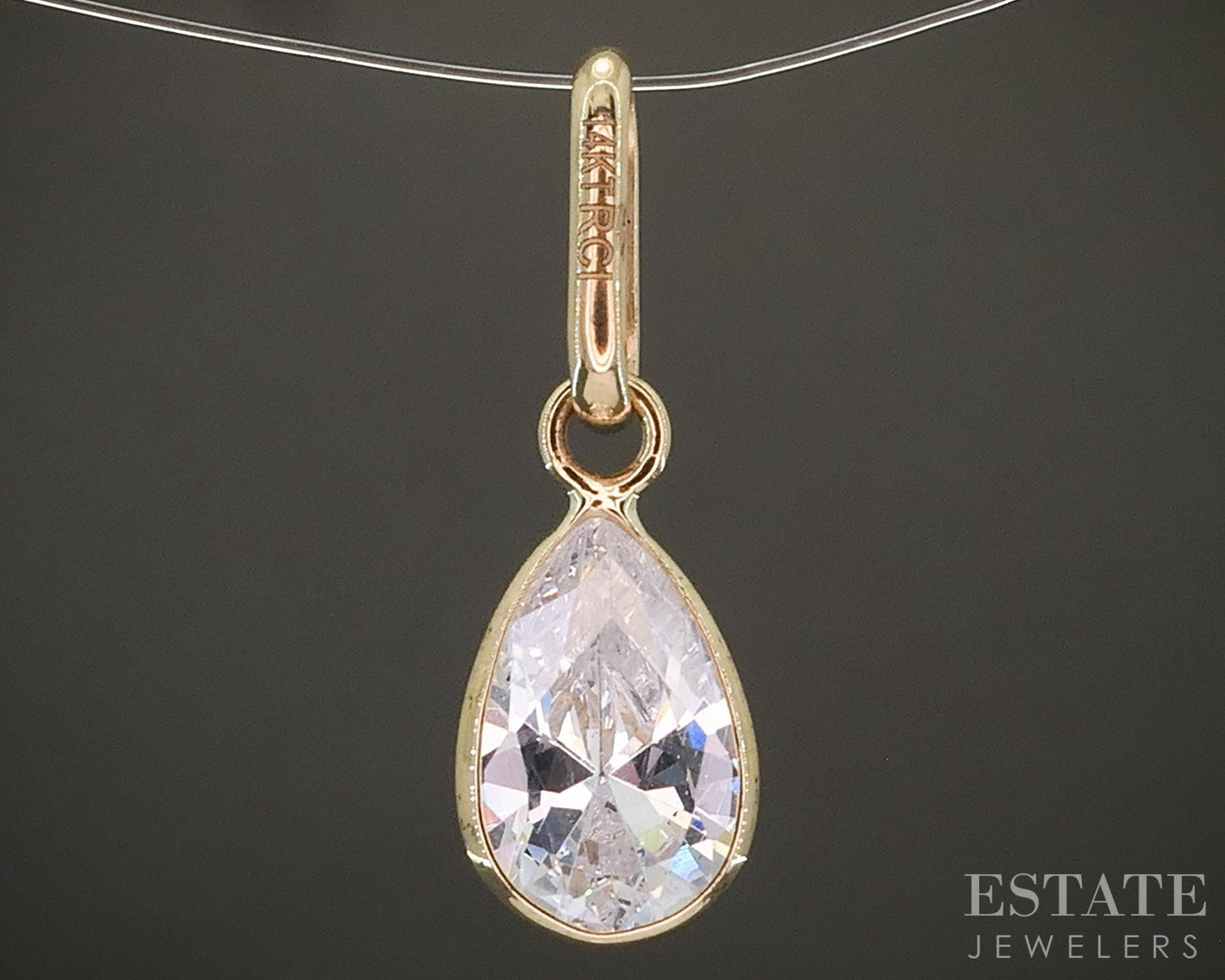 14k Yellow Gold White CZ Birthstone April Teardrop Pendant p29504