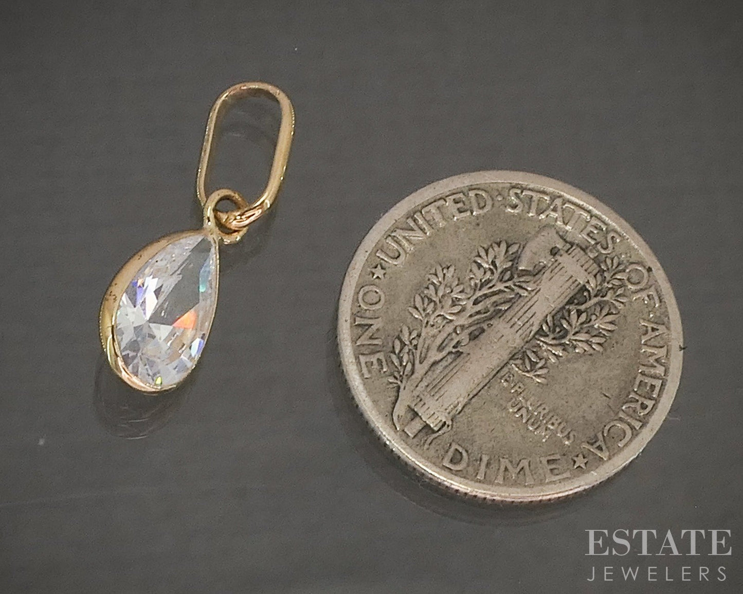 14k Yellow Gold White CZ Birthstone April Teardrop Pendant p29504