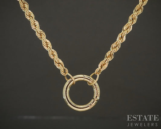 14k Yellow Gold 2mm Rope Chain Charm Holder Ladies Necklace 3.1g 18"L p29565