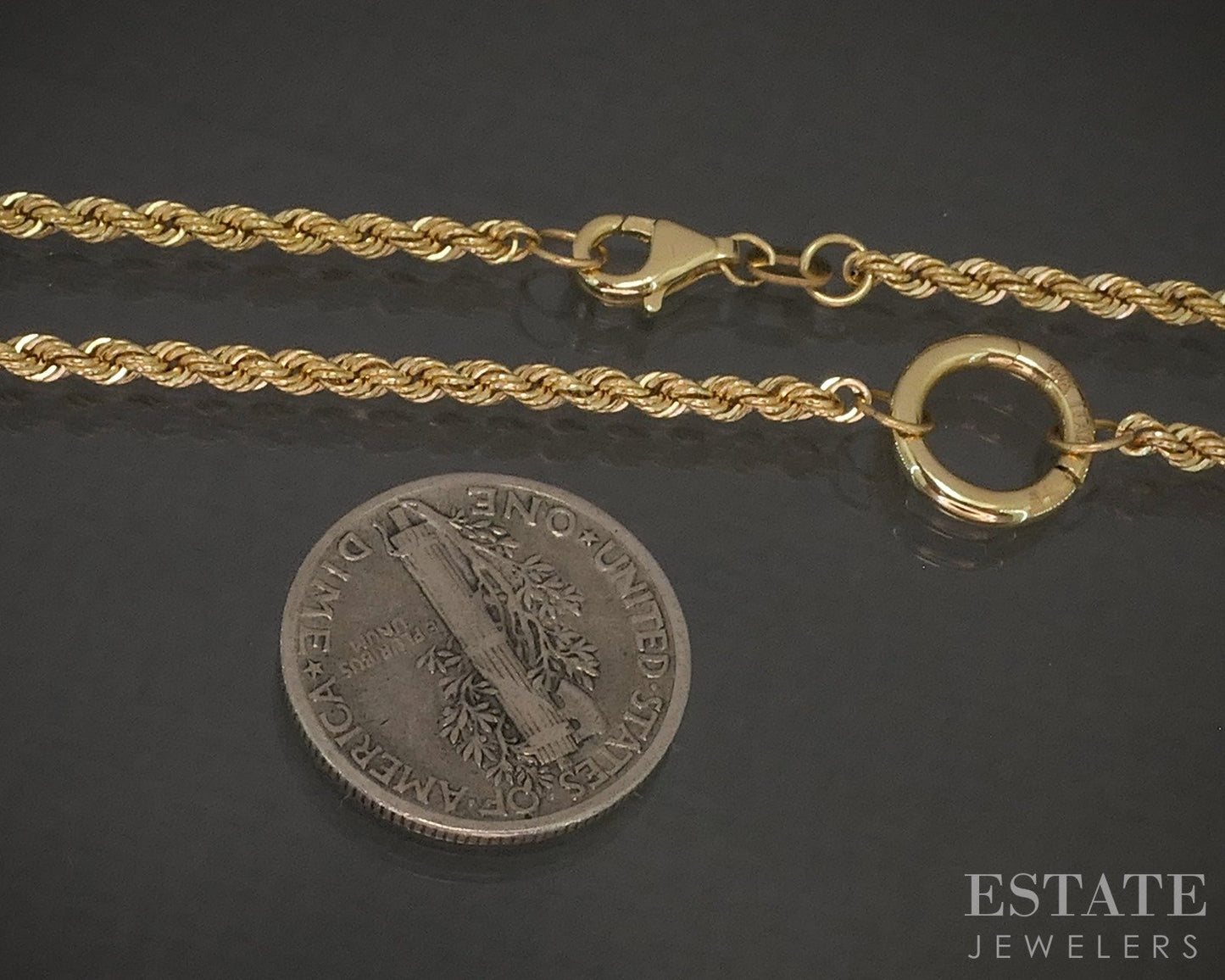 14k Yellow Gold 2mm Rope Chain Charm Holder Ladies Necklace 3.1g 18"L p29565