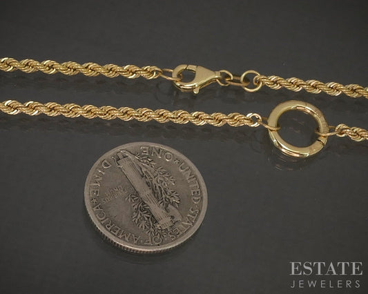 14k Yellow Gold 2mm Rope Chain Charm Holder Ladies Necklace 3.1g 18"L p29565