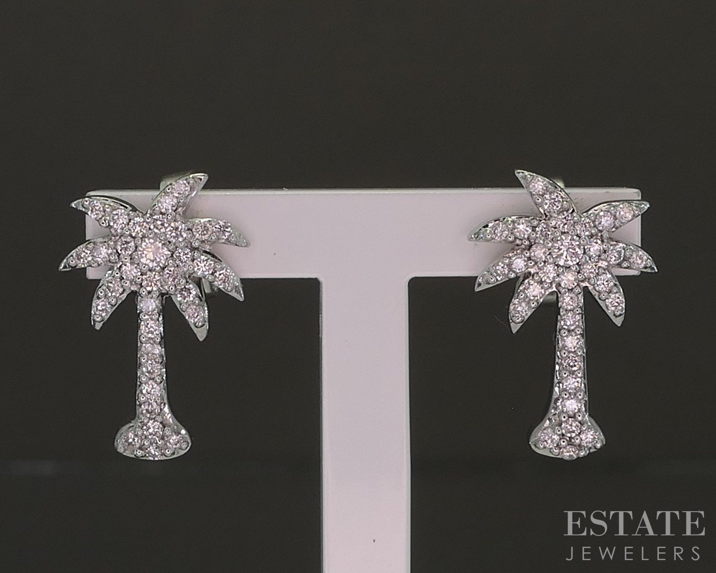 14k White Gold Natural .25ctw Diamond Palm Tree Drop Earrings 2.8g p27013b