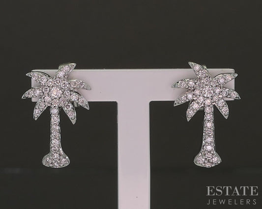 14k White Gold Natural .25ctw Diamond Palm Tree Drop Earrings 2.8g p27013b