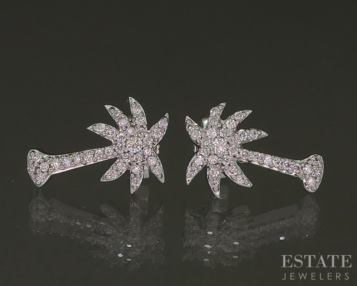 14k White Gold Natural .25ctw Diamond Palm Tree Drop Earrings 2.8g p27013b