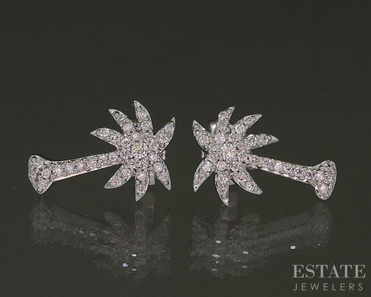 14k White Gold Natural .25ctw Diamond Palm Tree Drop Earrings 2.8g p27013b