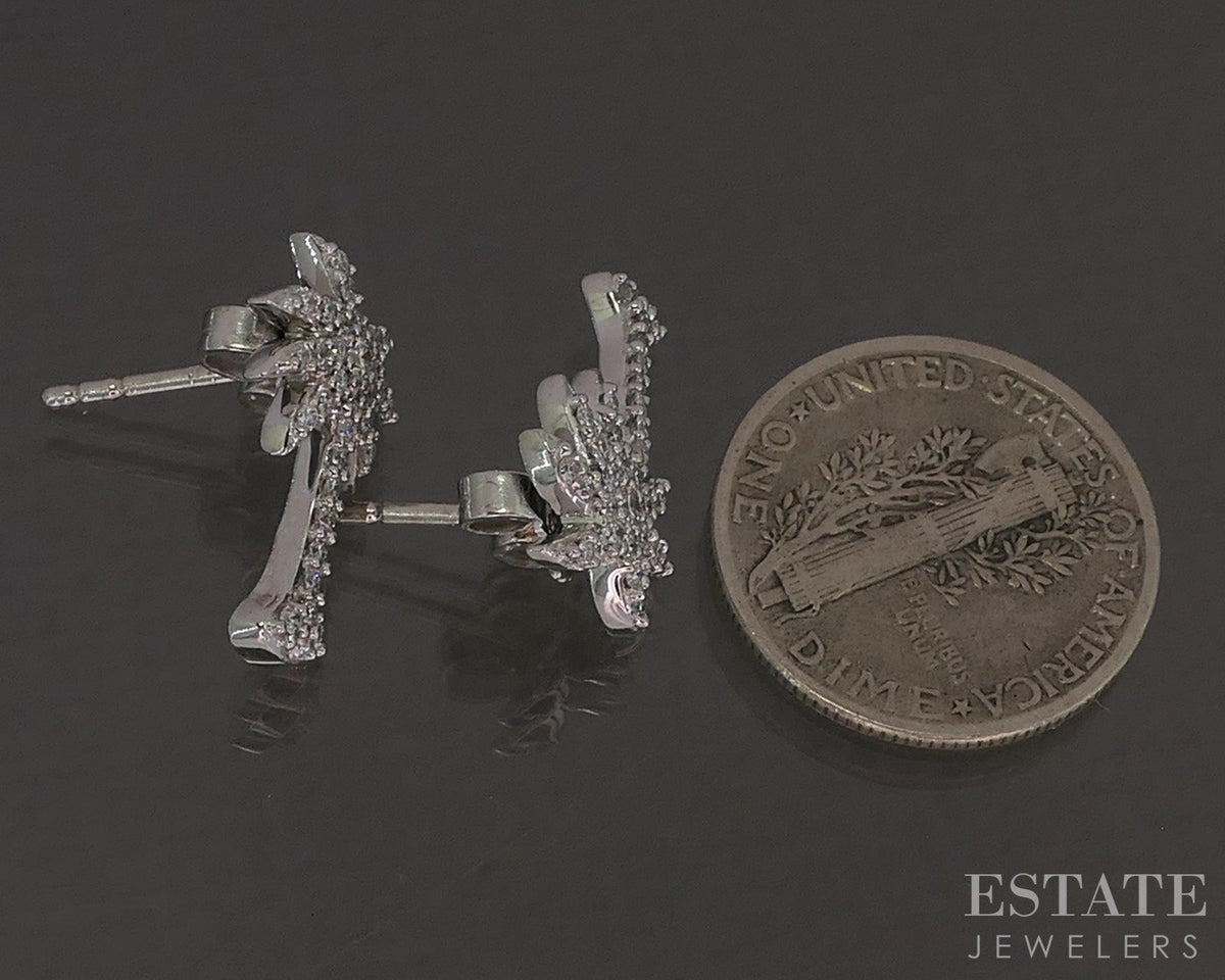 14k White Gold Natural .25ctw Diamond Palm Tree Drop Earrings 2.8g p27013b