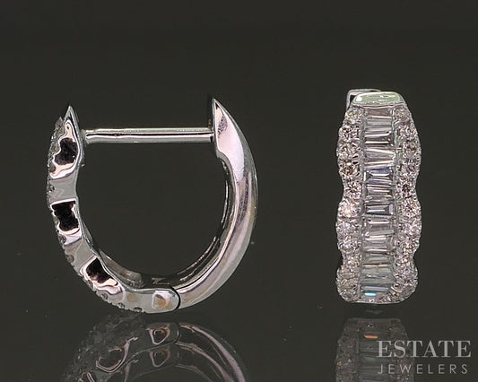 14k White Gold Round Natural .26ctw Diamond Hoop Huggie Earrings 2.2g p26922b