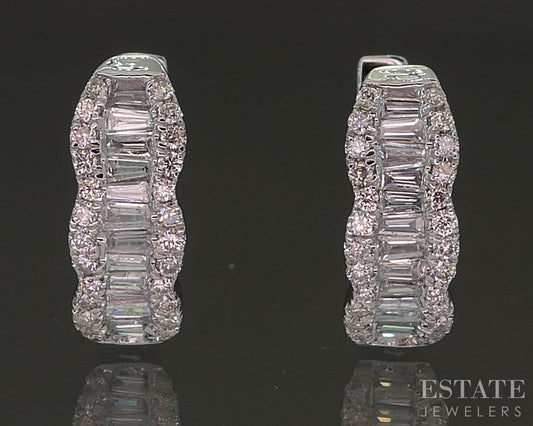 14k White Gold Round Natural .26ctw Diamond Hoop Huggie Earrings 2.2g p26922b