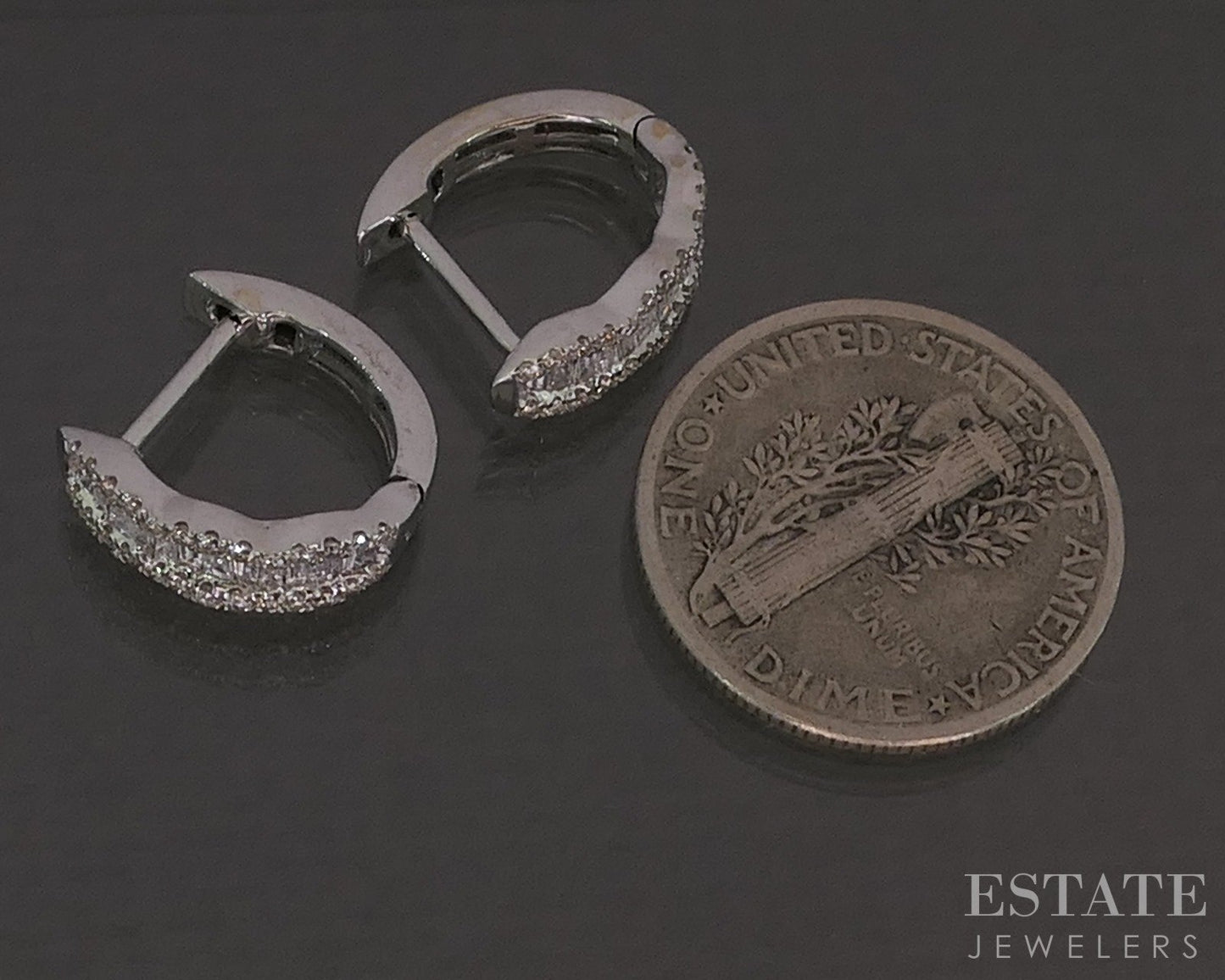 14k White Gold Round Natural .26ctw Diamond Hoop Huggie Earrings 2.2g p26922b