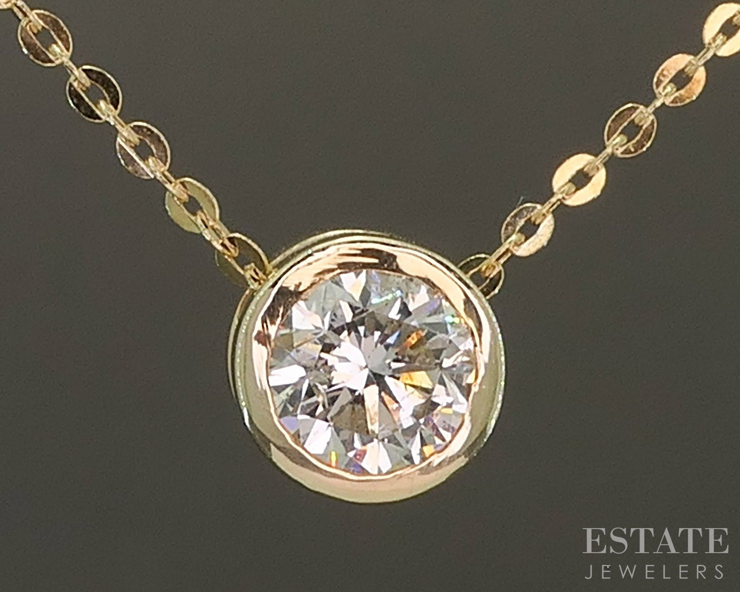 14k Yellow Gold Round Natural .50ct Diamond Solitaire Necklace 20"L p26681b