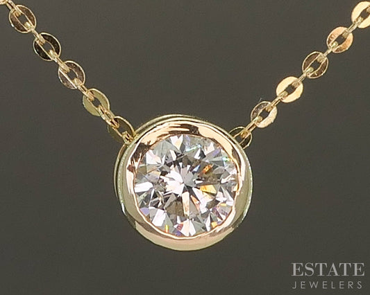 14k Yellow Gold Round Natural .50ct Diamond Solitaire Necklace 20"L p26681b