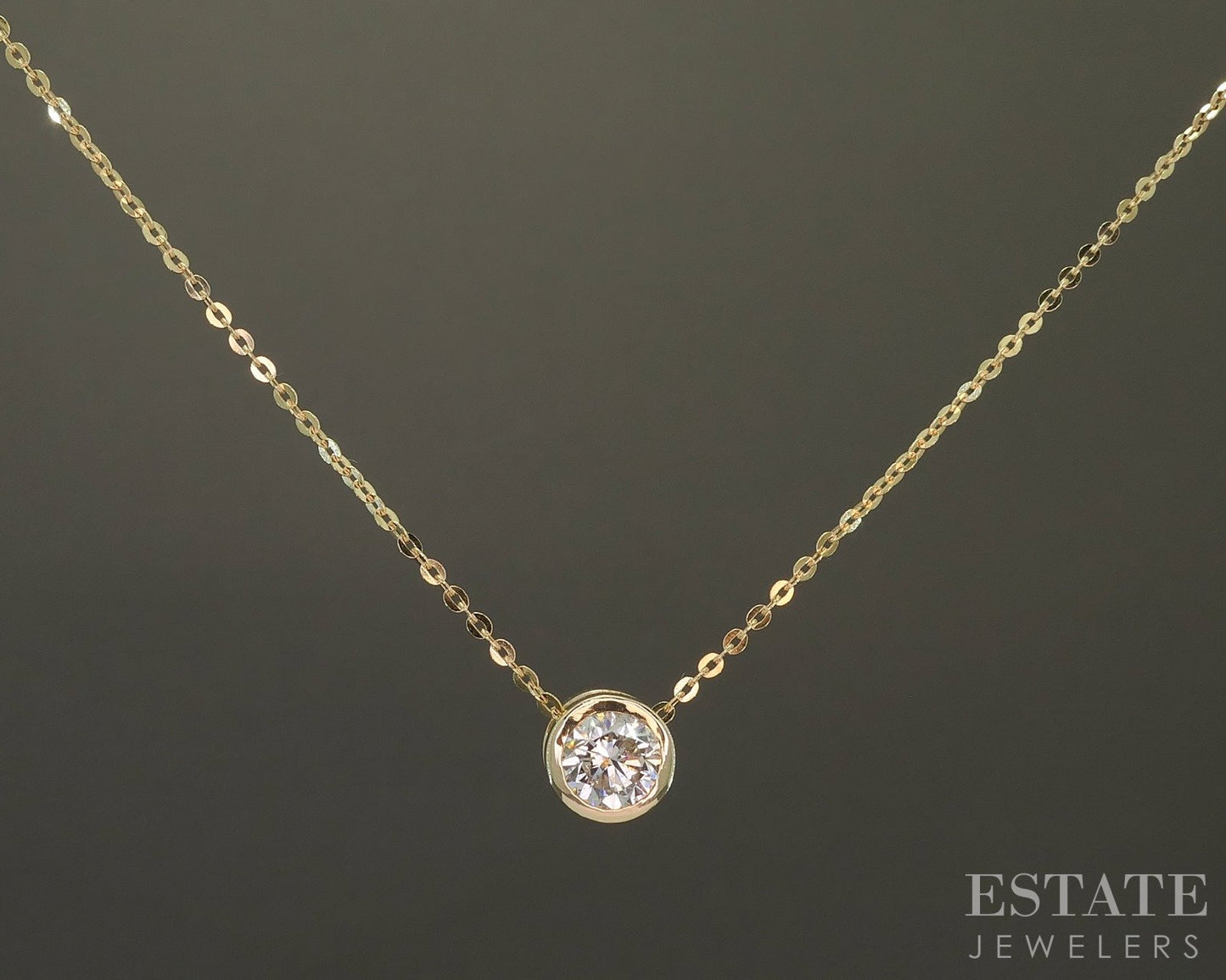 14k Yellow Gold Round Natural .50ct Diamond Solitaire Necklace 20"L p26681b