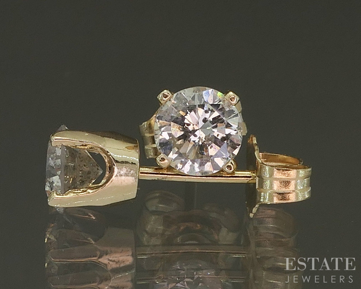 14k Yellow Gold Round Natural .80ctw Diamond Stud Earrings p26745b