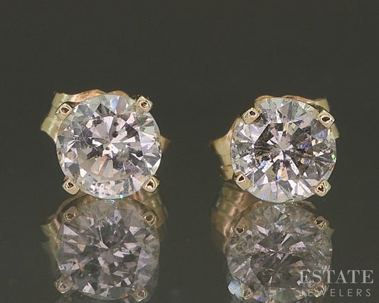 14k Yellow Gold Round Natural .80ctw Diamond Stud Earrings p26745b
