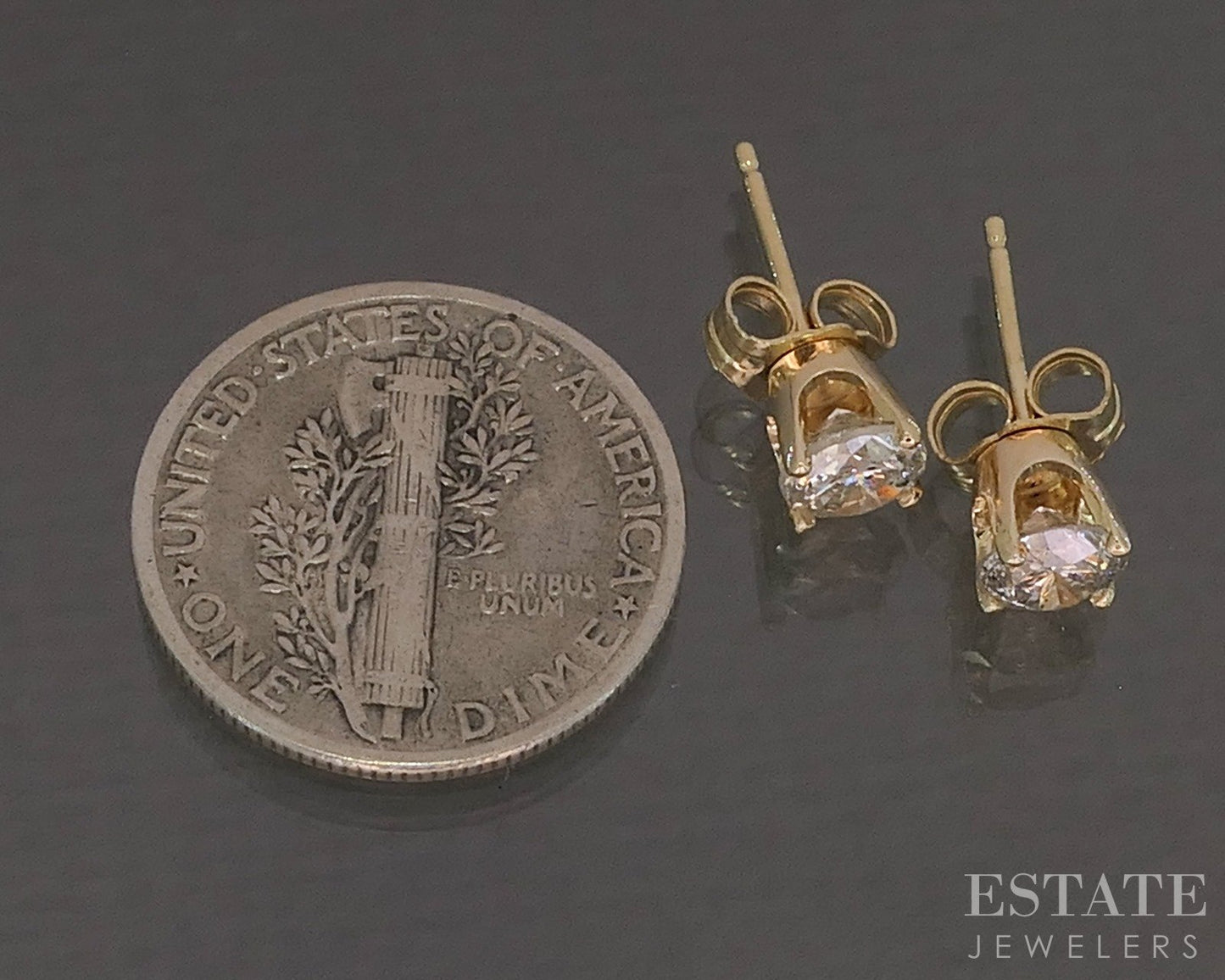 14k Yellow Gold Round Natural .80ctw Diamond Stud Earrings p26745b