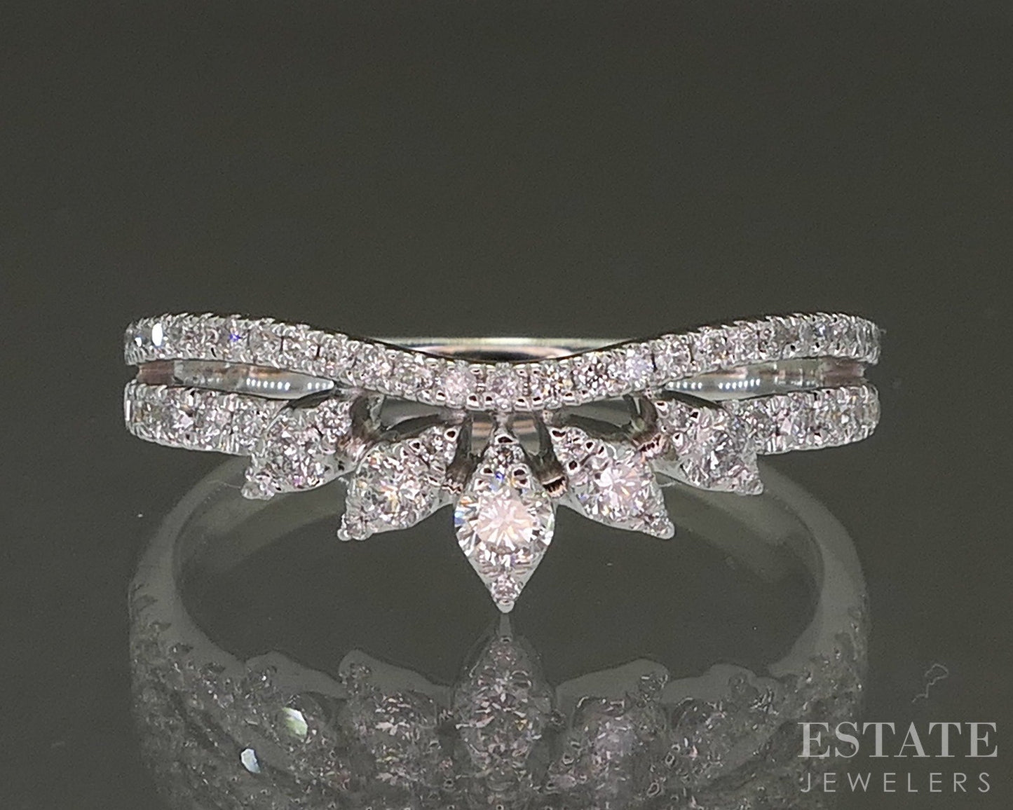 14k White Gold Natural .25ctw Diamond Ladies Tiara Wedding Band 2.9g p27130b