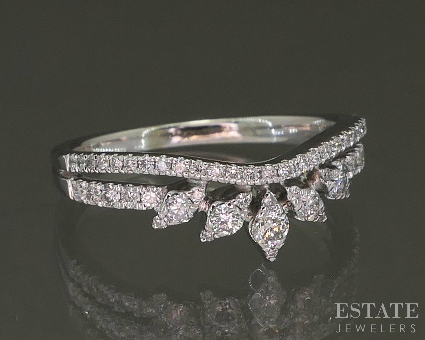 14k White Gold Natural .25ctw Diamond Ladies Tiara Wedding Band 2.9g p27130b