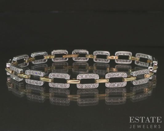 14k Two Tone Gold Natural .50ctw Diamond Tennis Bracelet 11.1g 7.25"L p26595b