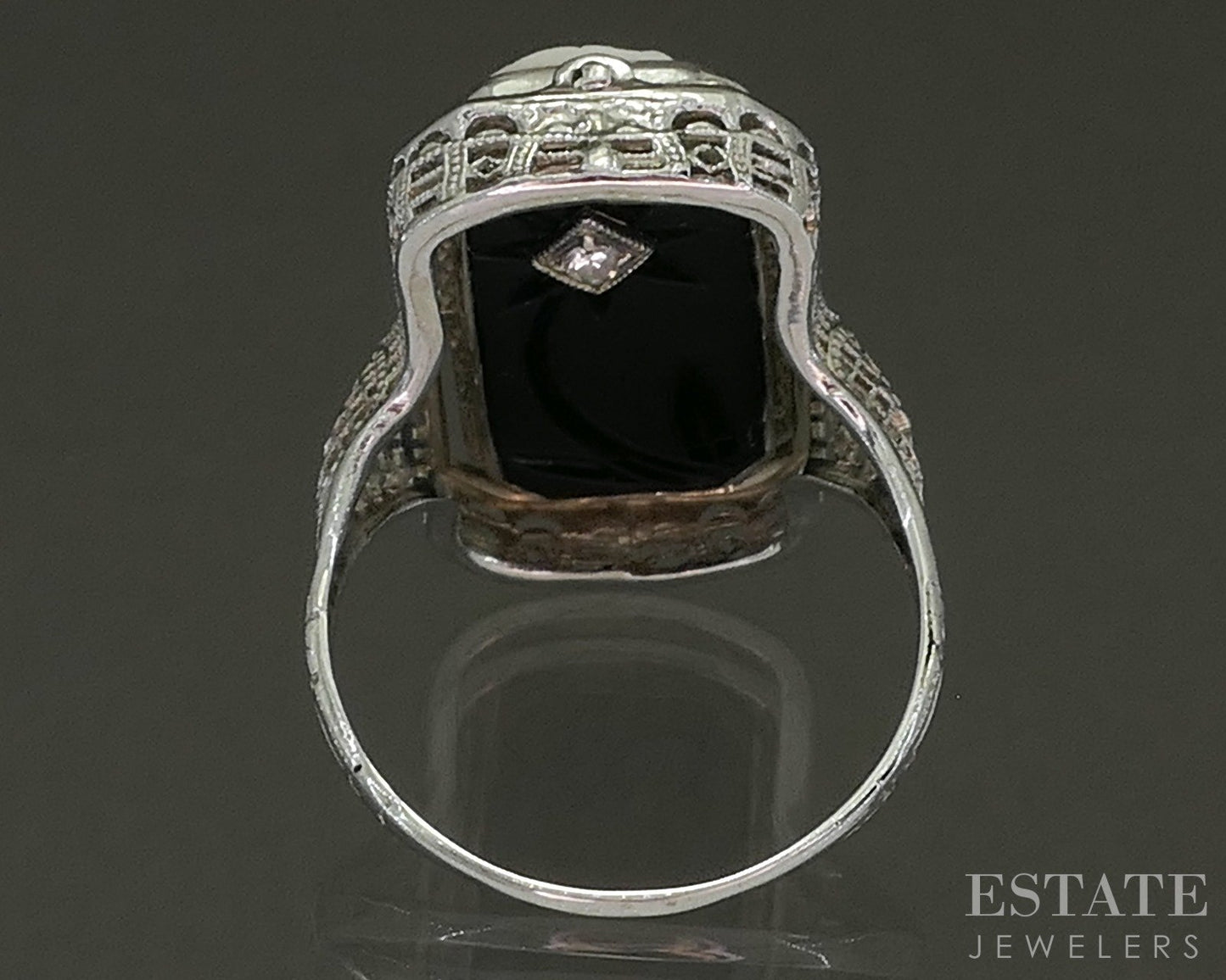 Antique 14k White Gold Cameo Onyx & Diamond Reversible Ring 4.9g p25577b
