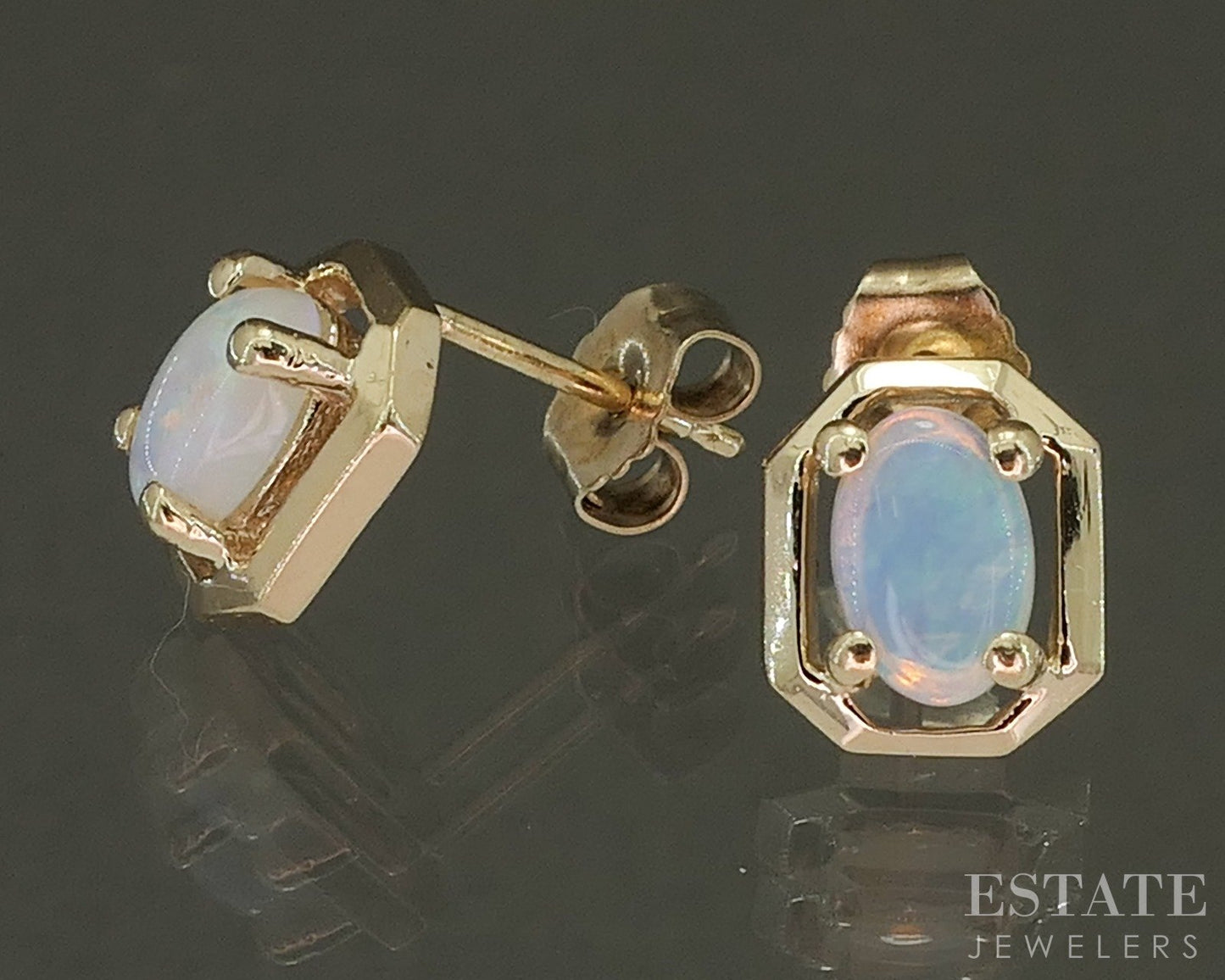 14k Yellow Gold Oval Natural Opal Stud Earrings 1.7g p26951b