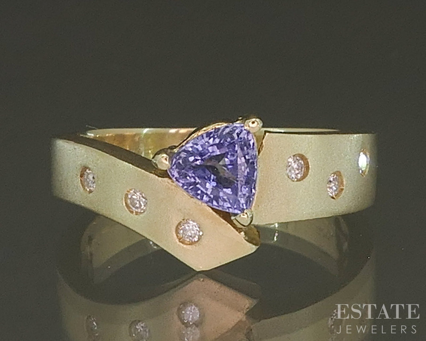 14k Yellow Gold Natural Tanzanite & Diamond Ladies Bypass Ring 5.8g p27199b