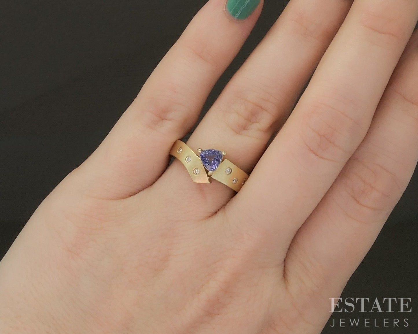 14k Yellow Gold Natural Tanzanite & Diamond Ladies Bypass Ring 5.8g p27199b