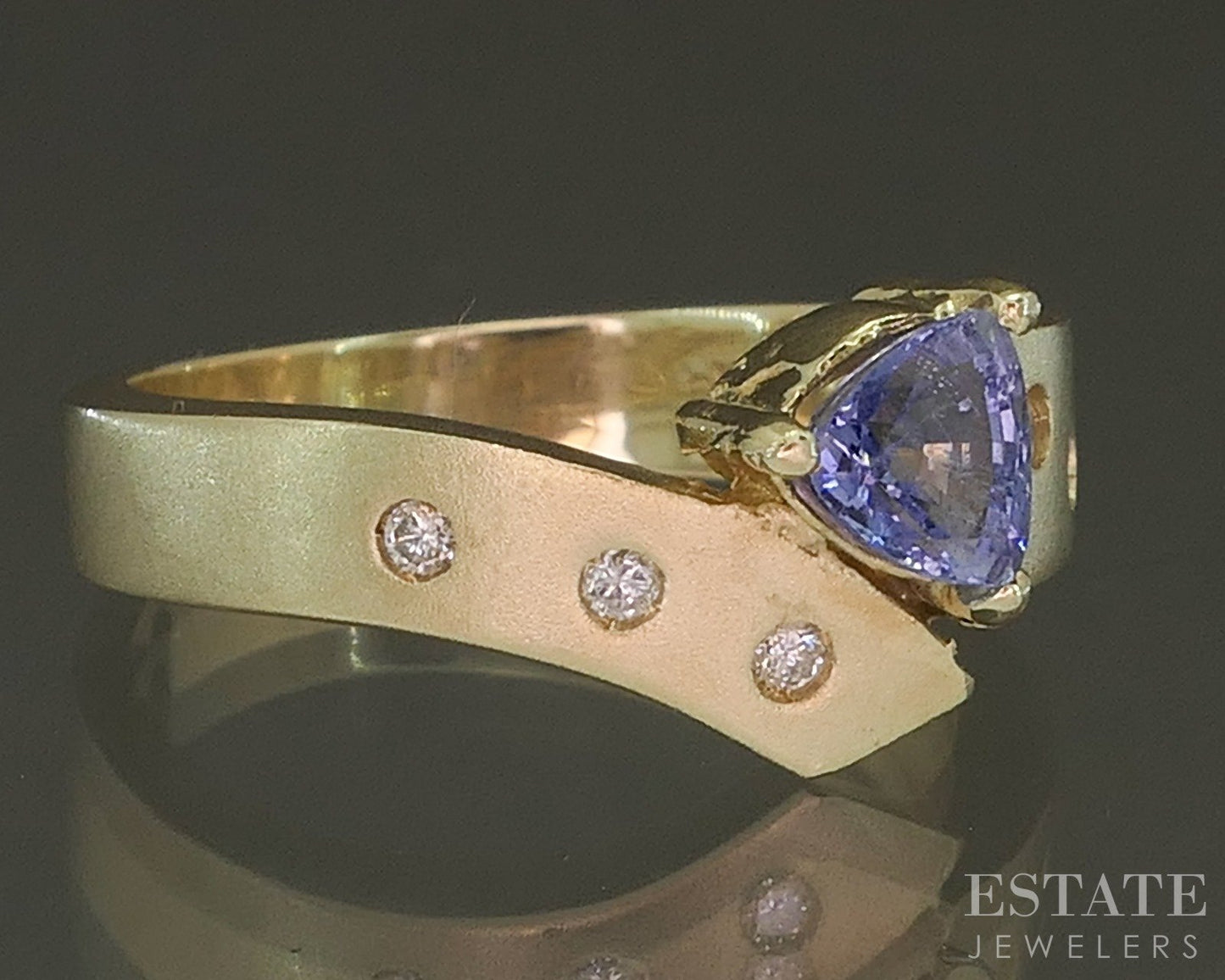 14k Yellow Gold Natural Tanzanite & Diamond Ladies Bypass Ring 5.8g p27199b